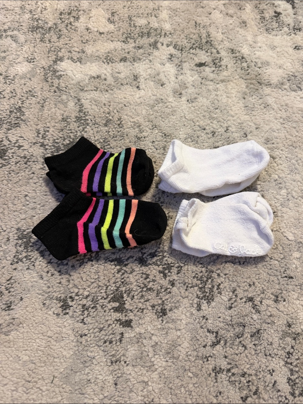 Cat & Jack No-Show Sock 4-Pack – Black with Neon Stripes & White